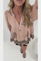 Ziva Blouse - Mandarin Collar Button Down with Balloon Sleeves in Mohana Print Blush