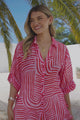 Beachly Shirt - Folded Collar Button Down Relaxed Shirt in Hansel Print Pink
