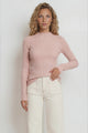 Paisley Knit Top - Ribbed Crew Neck Long Sleeve Knit in Pink