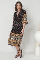 JAASE - Palace Midi Dress: Pom Pom Spliced Batwing Sleeve Dress with Neck Tie in Eternity Print