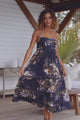 Heidi Midi Dress - Tiered Sun Dress with Crochet Splicing in Indigo Print