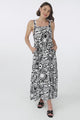 Amabel Maxi Dress - Thick Adjustable Strap Sun Dress in Athena Print Black