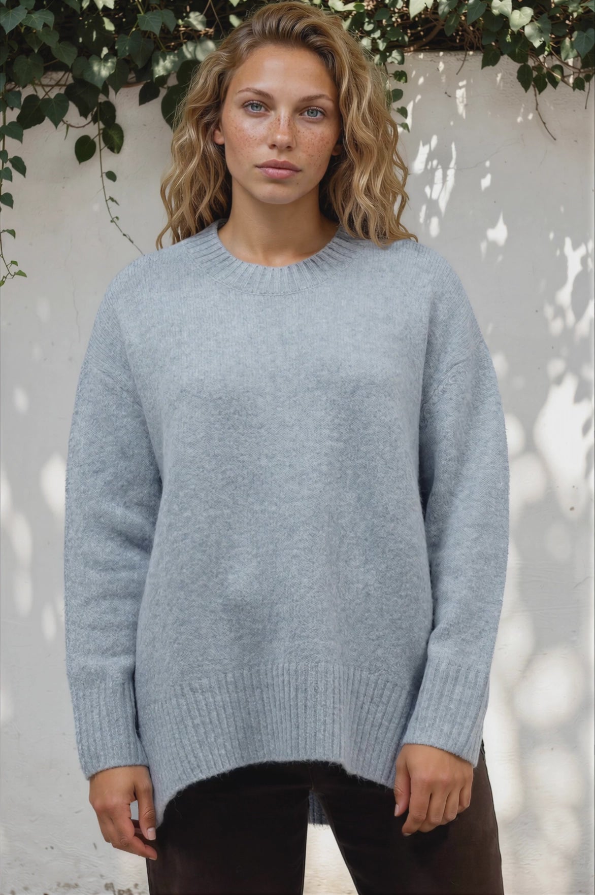 Sandro Jumper - Crew Neck Ribbed Hemlines with Step Hem in Blue