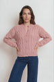 Aspen Cardigan - Crew Neck Button Front Short Polo Knit in Pink