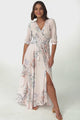 JAASE - Indiana Maxi Dress: Lace Back Shirred Waist A Line Dress with Handkerchief Hemline in Blooming Bouquet Print