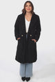 Rooney Coat - Lapel Collared Long Teddy Coat in Black