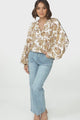 Leo Blouse - Pull Over Mandarin Collar Blouse in Jelena Print