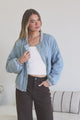 Brixton Jacket -  Round Neck Quilted Bomber Jacket with Zipper & Snap Button Closure in Light Denim