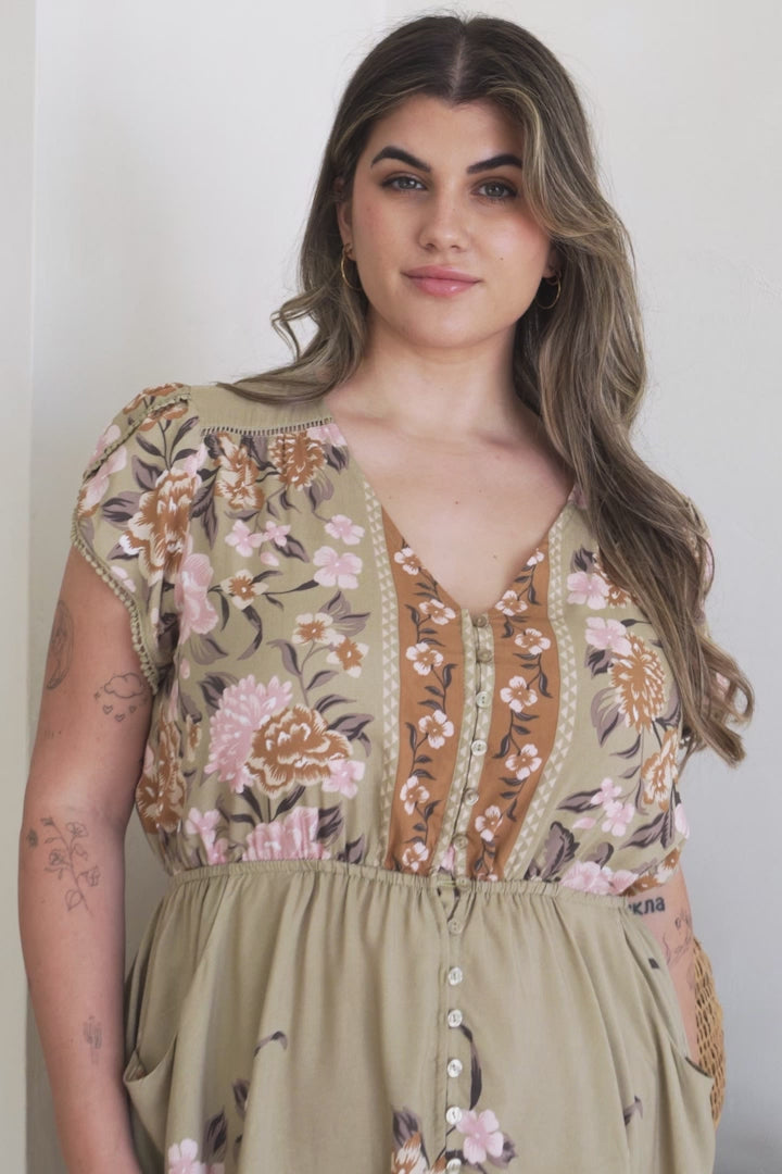 JAASE - Lizzie Mini Dress: Butterfly Cap Sleeve Button Down Dress with Pockets in Adore You Print