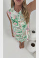 Coralline Mini Dress - Mandarin Collar Sleeveless Button Down Shift Dress with Pockets in Sorbet Print