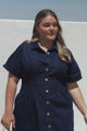 Sharlan Mini Dress - A-Line Button Detailed Denim Dress in Dark Denim