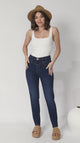 Fowley Jeans - Elasticated Waist Skinny Leg Jeans in Dark Denim