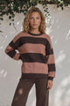 Mekah Jumper - Crew Neck Stripe Knit with Balloon Sleeves in Chocolate/Tobacco