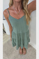 Kaisa Mini Dress - Tiered Sun Dress with Adjustable Straps in Dark Green