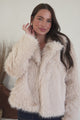 Letoile Coat - Notched Collar Faux Fur Jacket with Pockets in Beige