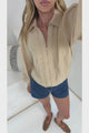 Aralyn Blouse - Balloon Sleeve Button Down Shirt in Beige