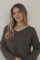 Edan Jumper - V-Neck Contrast Trim Step Hem Jumper in Chocolate