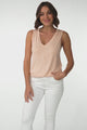 Sienna Tank Top - Soft V Neck Slight High-Low Top in Beige