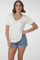 Mia T-Shirt - Soft V Neck Stretchy Tee in White