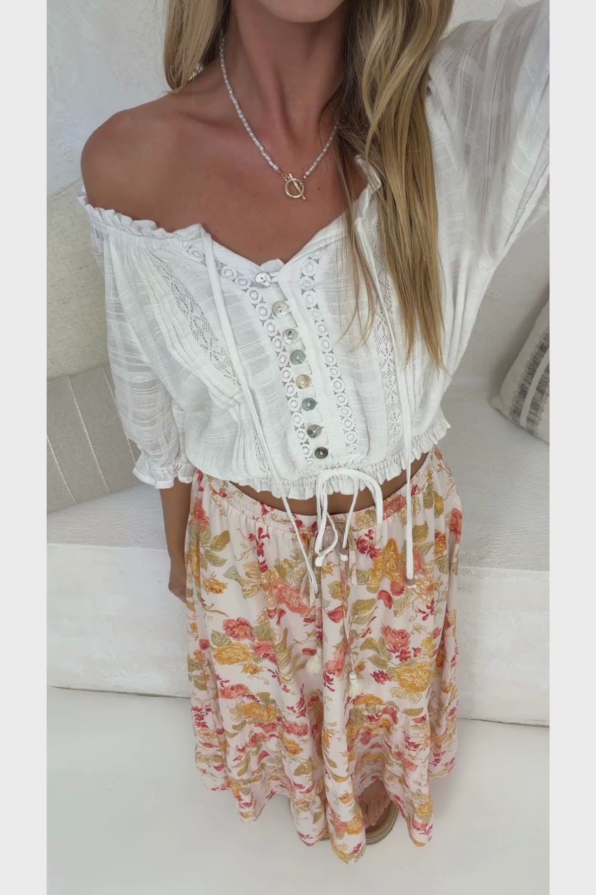 Poppy Maxi Skirt - High Waisted Tiered Skirt with Tassel Waist Tie in Alynda Print
