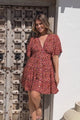 Sana Mini Dress - Bell Sleeve Button Down V Neck Dress in Rosina Print