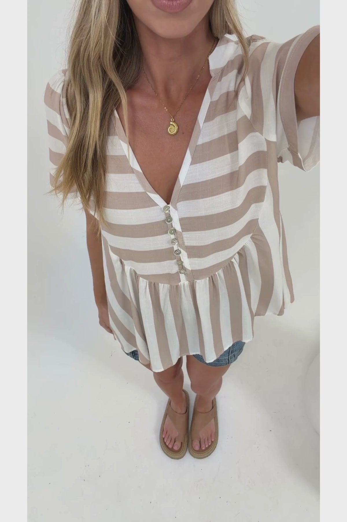 Amister Top - Pull Over Top with Rick Rack Detailing in Gaubi Print Beige