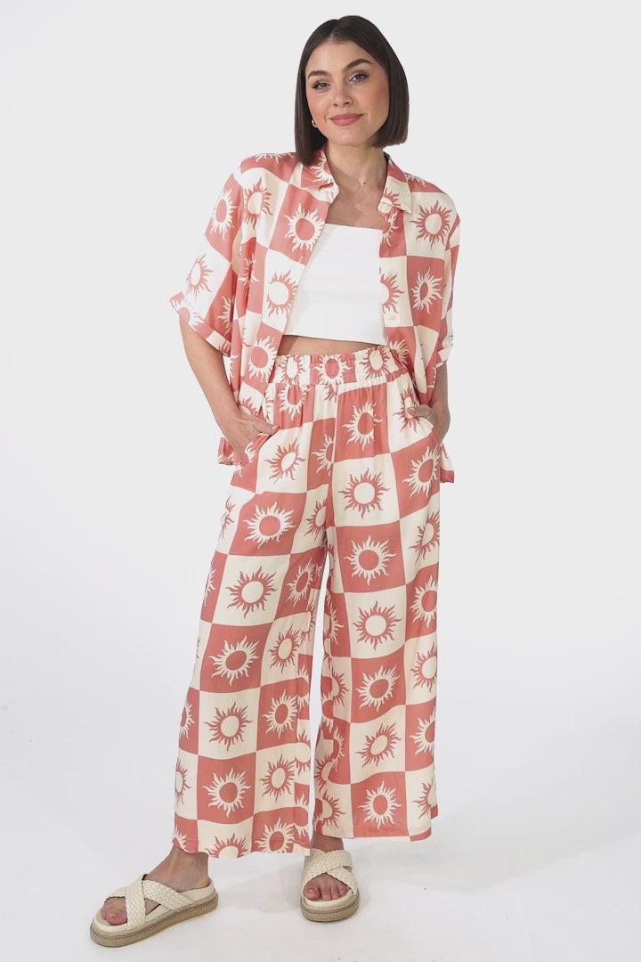 Rayane Collared Shirt and Pants Set - Sulane Print in Pink