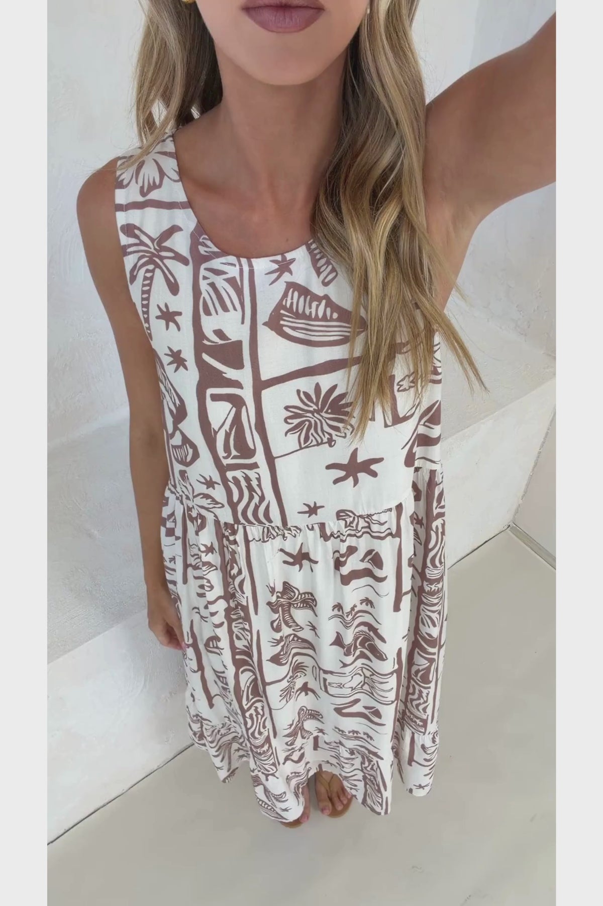 Sable Midi Dress - Round Neck Sleeveless Dress with Pockets in Liberty Print Mocha