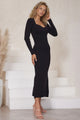 Bethani Knit Maxi Dress - Body Con Knit Dress in Black