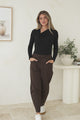 Lowen Barrel Jeans - Elasticated Waist Patch Pocket & Knee Detail Jeans in Chocolate