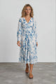 Hallow Midi Dress - V-Neck A Line Dress with Long Sleeves in Runa Print