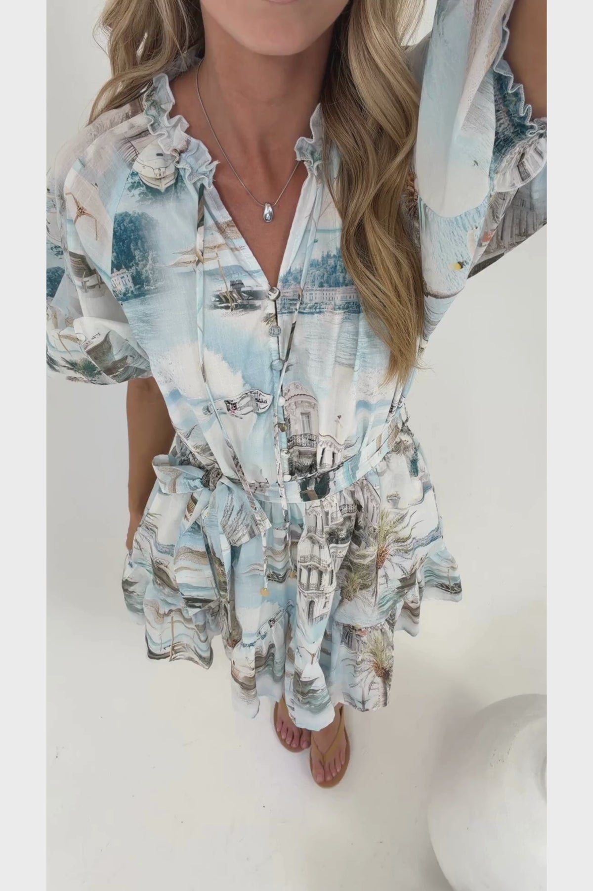 Bonnie Mini Dress - V Neck A-Line Mini Dress in Thira Print