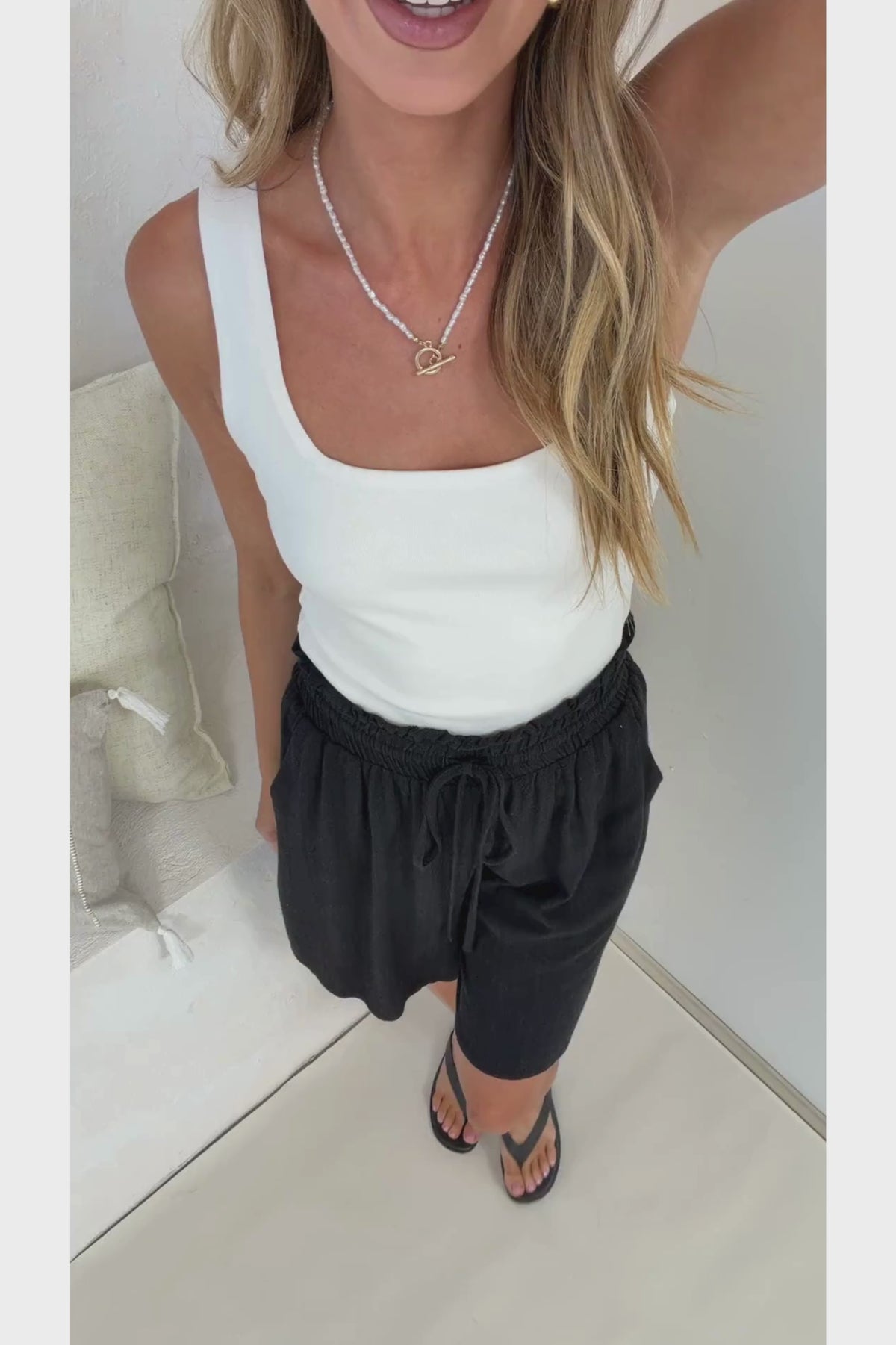 Aiden Shorts - High Waisted Longline Linen Shorts with Pockets in Black