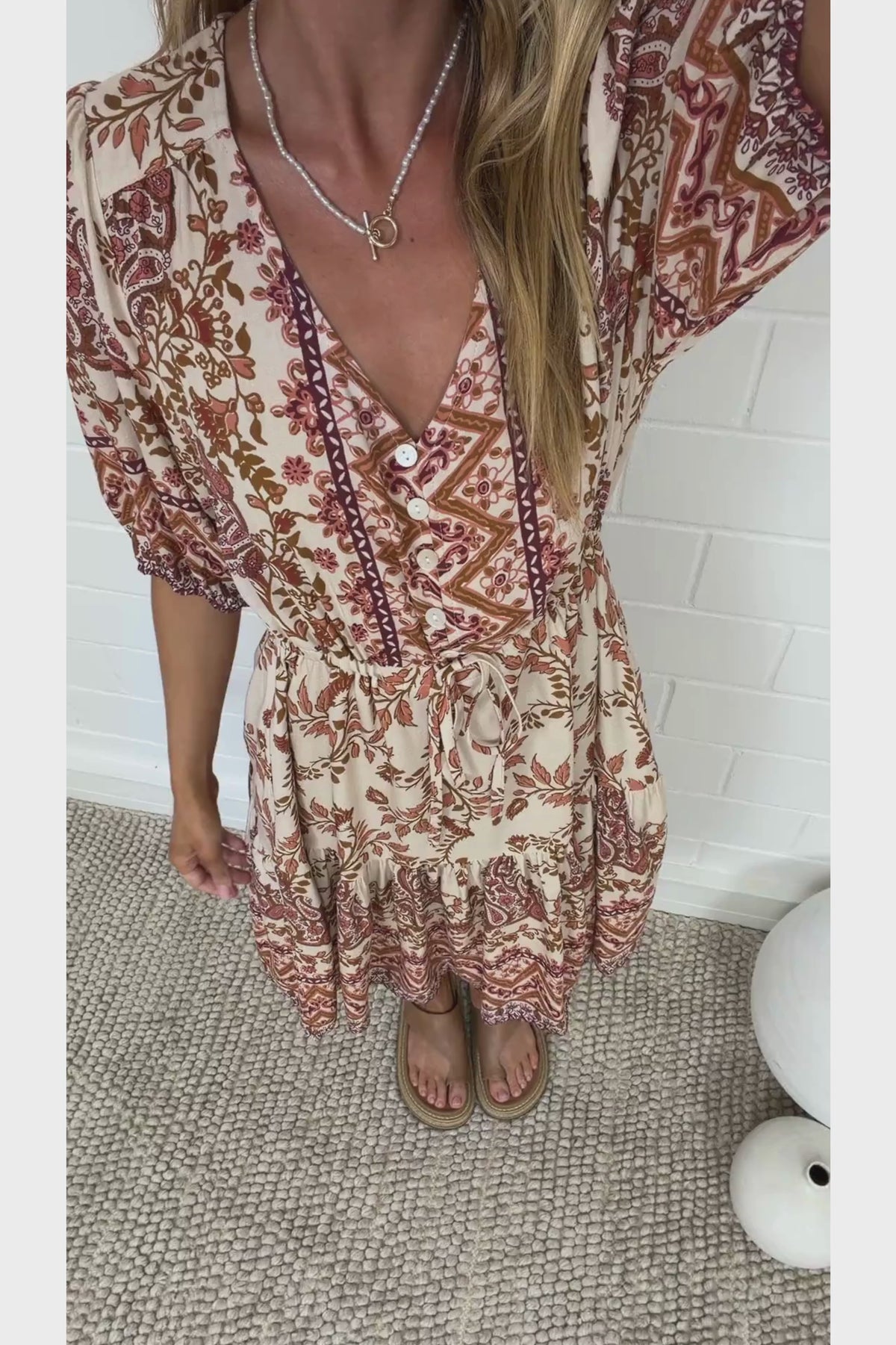 Marcia Mini Dress - Taya Print Tan
