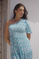 Xanthi Midi Dress - One Shoulder Elasticated Bodice Tiered Dress in Pasha Print