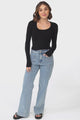 Dorothy Top - Scoop Neck Long Sleeve Ribbed Crop in Black