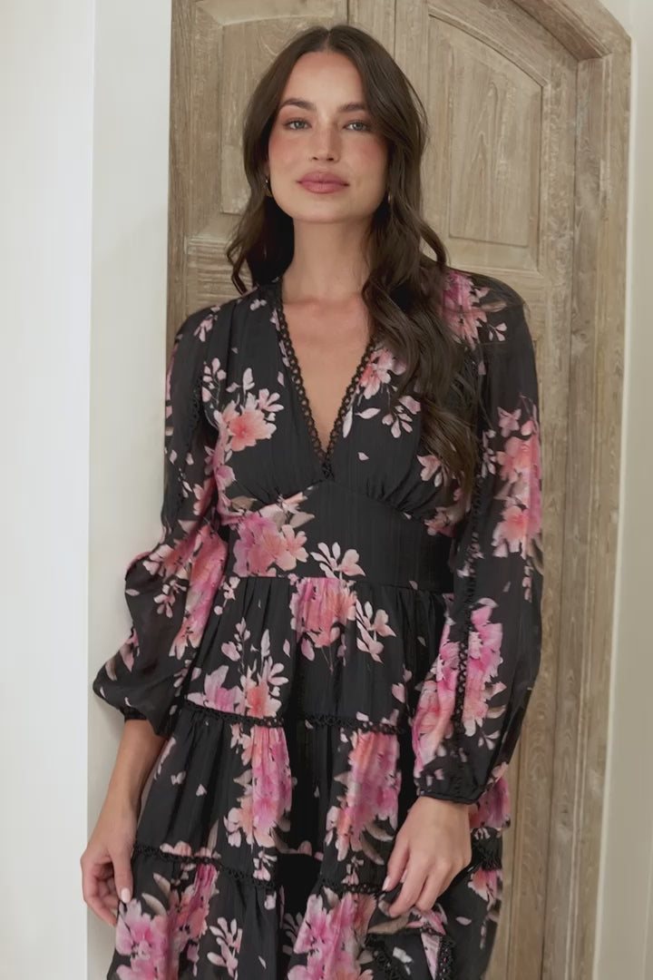 Audrey Mini Dress - Delicately Detailed Tiered A-Line Dress in Odessa Print