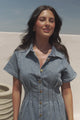 Sharlan Mini Dress - A-Line Button Detailed Denim Dress in Mid Denim Wash