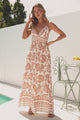 Aviva Maxi Dress - V Neck Smocked Bodice A-Line Dress with Adjustable Straps in Tamari Print
