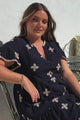 Wilma Mini Dress - Bermuda Collar Button Down Dress with Cap Sleeves in Gigi Print Navy