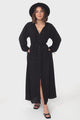 Amelie Maxi Dress - Frill Collar Button Through Dress with Waist Tie in Black