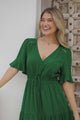 Truese Mini Dress - A-Line Dress with Short Ruffle Sleeves in Green