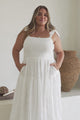 Zoella Midi Dress - Tie Strap Textured Tiered Dress in White