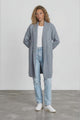Oswin Cardigan - Open Front Ribbed Shawl Collar Knit with Pockets in Blue