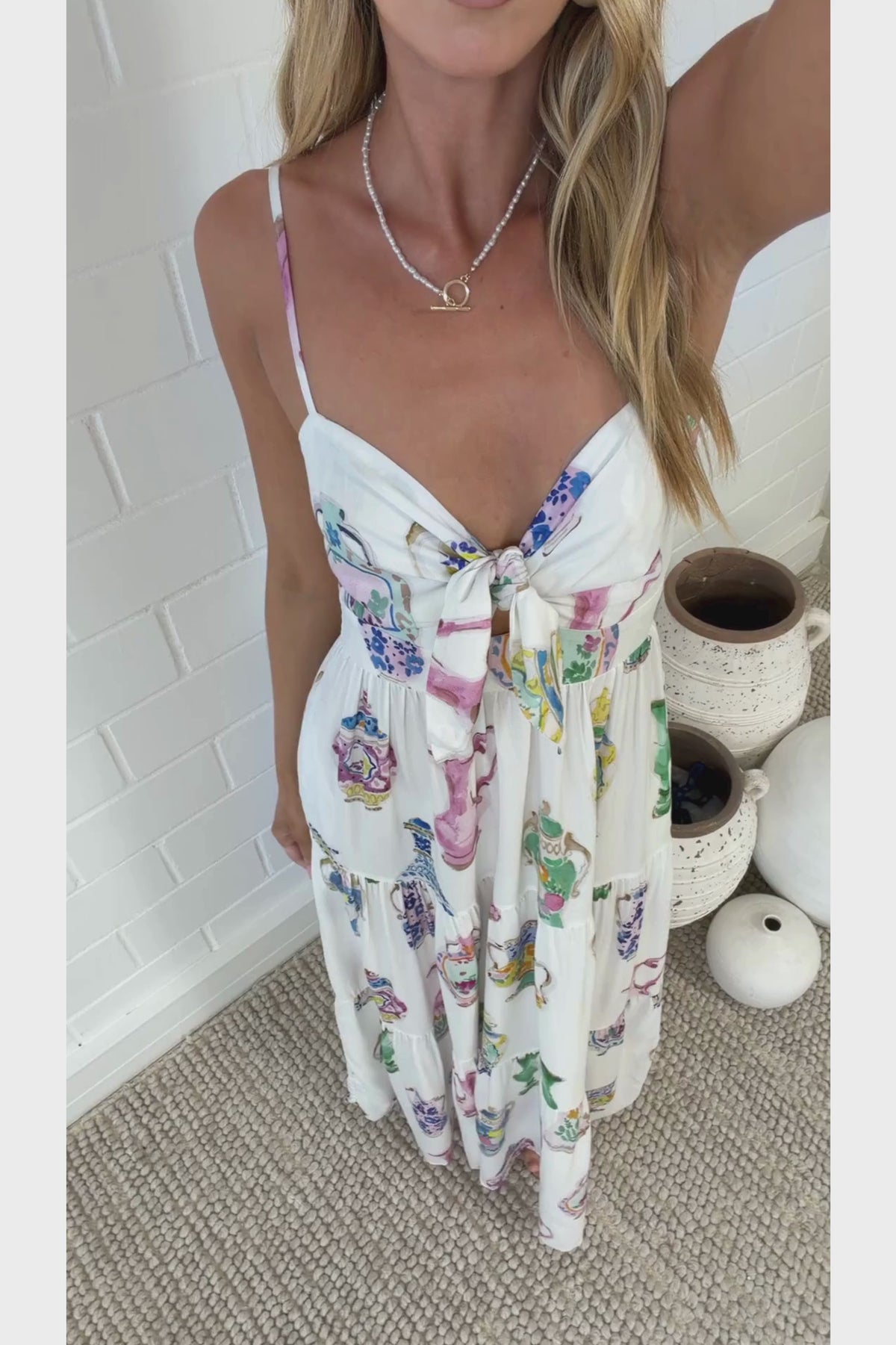 Carlee Maxi Dress - Sun Dress with Bow Detail at the Bust in Freesia Print