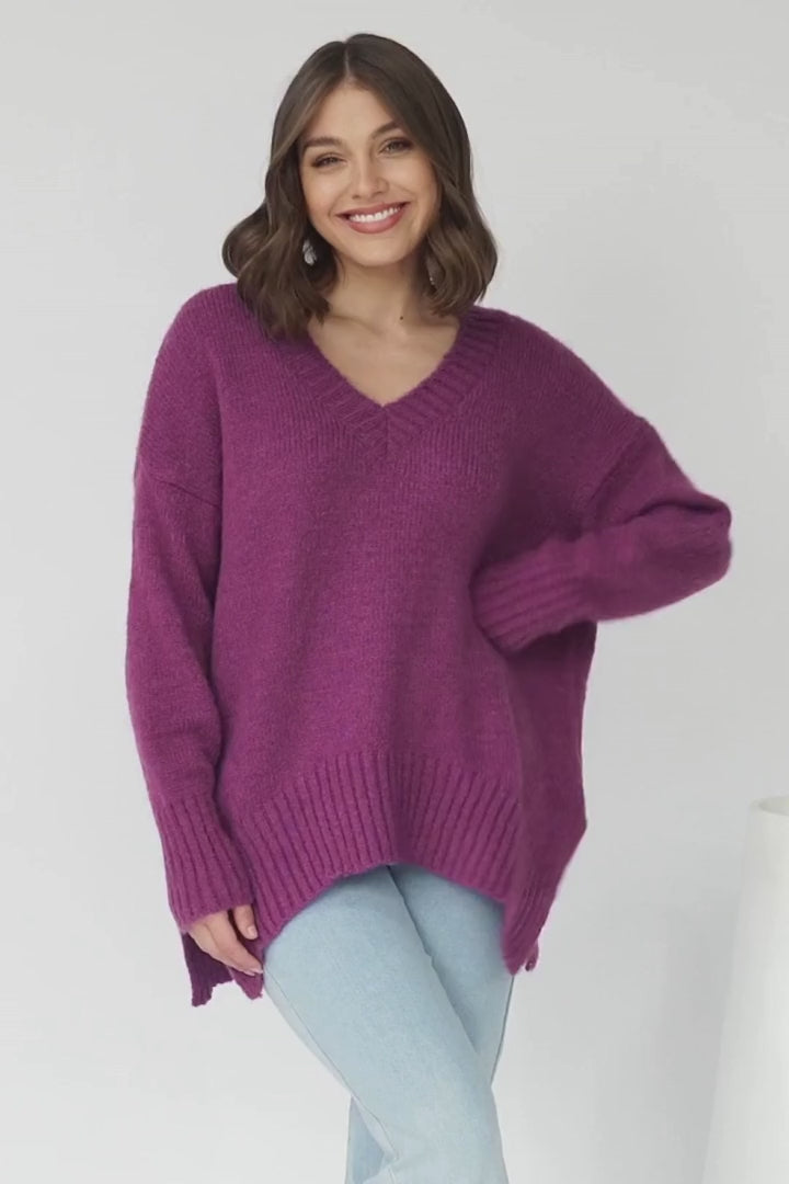 Jonas Jumper - Relaxed High-Low Jumper With Seam Splits In Purple