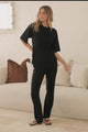 Lisette Set - Ribbed Knit Crew Neck Top and Subtle High Waisted Flared Tights in Black