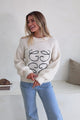 Birdie Jumper - Graphic Embroidered Cosy Knit Jumper in Beige