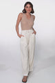 Bailie Linen Pants - Rick Rack Detailed Straight Leg Pants in Oat