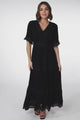 Peony Maxi Dress - Lace Detailed A Line Dress with Flute Sleeves in Black